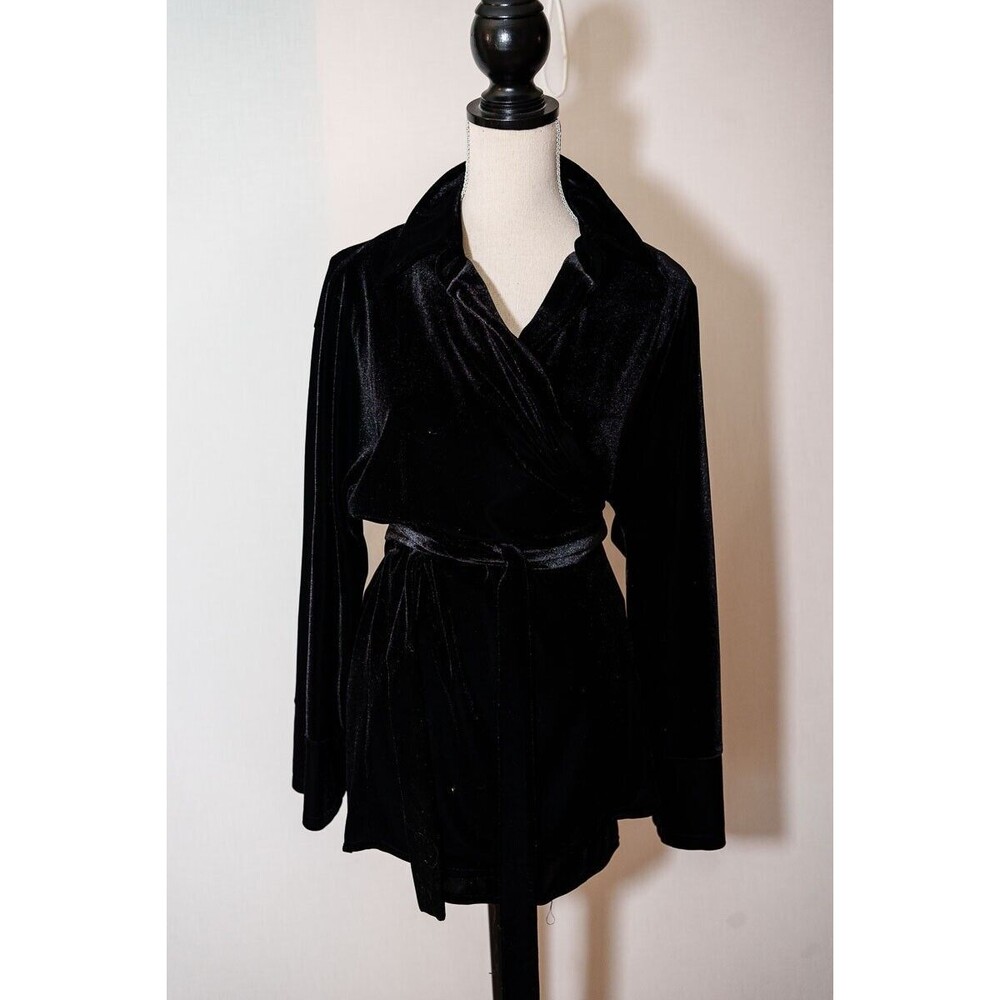 VTG Harve Bernard womens 8 black velvet wrap tunic blouse mini dress witchy goth
